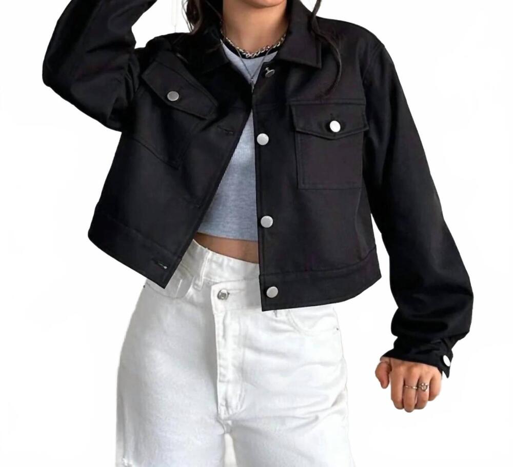 NEW STORY ON cropped faux suede jacket in black